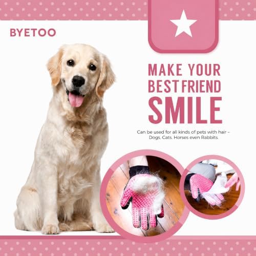 BYETOO Pet Dog Cat Grooming Glove with 261Tips,Gentle Deshedding Brush Glove,Efficient Pet Hair Remover Mitt,Massage Tool with Enhanced Five Finger Design,for Dog,Cat,Rabbit,Horse with Long/Short Fur