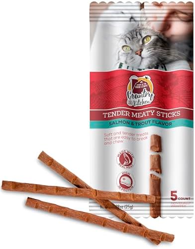 Country Kitchen, Salmon & Trout Tender Cat Meaty Sticks, 0.88 oz, 5 Ct