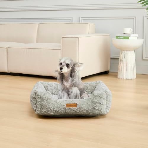 Modern Threads Ultra Soft Plush Pet Bed for Medium Dogs with Elegant Texture and Stylish Design, Removable Washable Cover, Grey, (28" L x 21" W x 9" Th)
