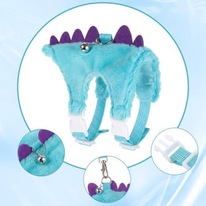 Ferret Harness and Leash Set Small Animals Vest Harness with Safe Bell Dinosaur Shaped Leash Set for Baby Rabbit Guinea Pig Teacup Chihuahua Mouse and Other Small Pet (Blue)