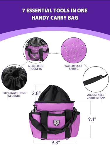 Harrison Howard Horse Grooming Brushes Kit 7 pieces with Organizer Tot Equine Care Series Horse Brush Sets New Purple