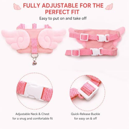 Ferret Harness and Leash Set for Adult Ferrets, Cute Angel Wing Small Animal Vest Harness, Adjustable for Ferrets Kittens Mini Dogs Pink1536-1
