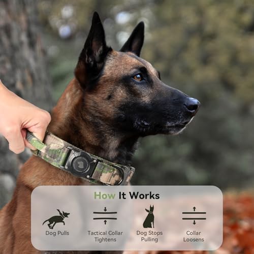 2026 Upgrade Waterproof Tactical AirTag Dog Collar, Built in AirTag Holder