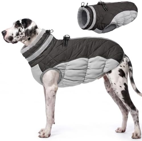 AOFITEE Dog Coats for Extra Large Dogs Warm Dog Winter Jacket with Harness