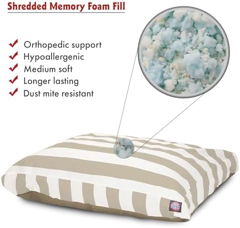 Majestic Pet Shredded Memory Foam Dog Bed Medium with Removable Washable Cover – Rectangle Orthopedic Dog Bed–Durable Dog Crate Bed-Flat Dog Bed for Senior Dogs - (35x29) M - Villa - Vintage
