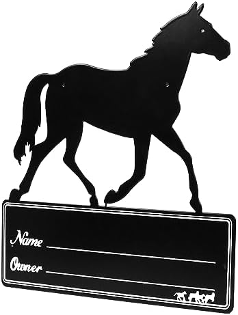 QWORK Horse Stall Name Plate, 2 Pack Heavy Duty Steel Horse Stall Plague, Horse Stall Personalized Signs, All Weather UV Protected, Black
