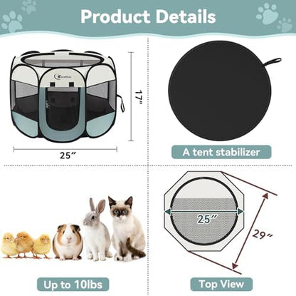 Siedihit Dog Cat Playpen, Puppy Pet Playpen Indoor for Small Dog Crate Tent Cage Outdoor, Portable Pop Up Dogs Enclosure Kennel with Carrying Case for Dogs/Cats/Rabbits(Grey, Small