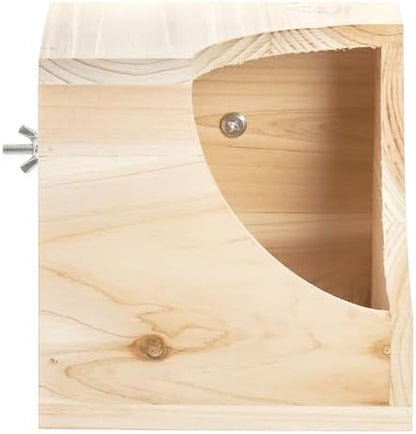 Yesland Wood Chinchilla House, Natural Square Small Animal Hideout Hut for Chinchilla, Squirrel, Sugar Gliders in Cage - 6.5 X 6.5 X 6.5 Inches (Pack of 2)
