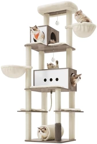Feandrea Cat Tree, 75.6-Inch Multi-Level Condo with 2 Caves, 2 Hammocks