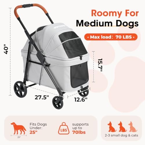Foldable Pet Stroller Small Dogs Cats Up to 70 lb All-Terrain, Gray
