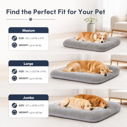 Magic Dog Super Soft Medium Dog Bed, 32 Inches Orthopedic Foam Pet Beds with Anti Slip Bottom, Dog Sleeping Mattress with Removable and Washable Cover, Grey M,32'' X 24'' X 3''