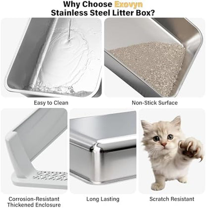 Stainless Steel Litter Box with Lid,Kitten Litter Box for Small Cats