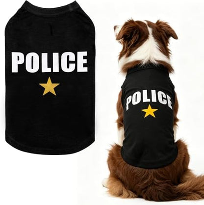 BINGPET Police Dog Shirt, Soft Cotton Puppy T-Shirt, Halloween Cop Costumes