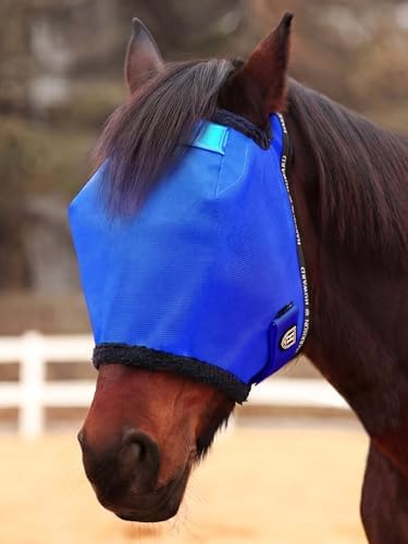 Harrison Howard Reinforced Horse Fly Mask with Mirror PVC Brow Support, Enhanced Eye Space, UV Protection Signature Blue S
