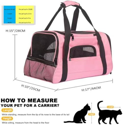 Pink Soft-Sided Cat Carrier, Airline Approved Pets Carrier for Big Cats & Small Dogs, Soft Kitten Travel Bag with Mesh Windows, Animal Carrier Up to 15 Lbs (Pink, Small)