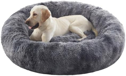 45 in Faux Fur Donut Dog Bed for Extra Large Dogs,Tie-dye Grey