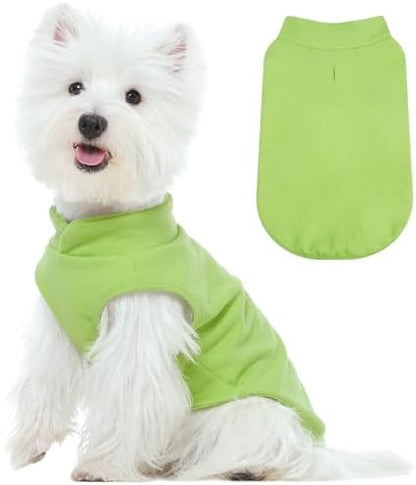 FUAMEY Dog Fleece Vest for Small Dogs,Warm Stretchy Dog Sweatshirts Pullover with Leash Hole Dogs Sweater Soft Pet Turtleneck Cozy Pet Vest Lightweight Sleeveless Green S