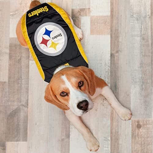 NFL Pittsburgh Steelers Puffer Vest for Dogs & Cats, Size Medium. Warm, Cozy, and Waterproof Dog Coat, for Small and Large Dogs/Cats. Best NFL Licensed PET Warming Sports Jacket