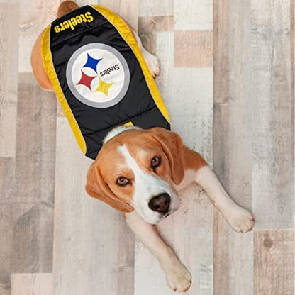 NFL Pittsburgh Steelers Puffer Vest for Dogs & Cats, Size Small. Warm, Cozy, and Waterproof Dog Coat, for Small and Large Dogs/Cats. Best NFL Licensed PET Warming Sports Jacket