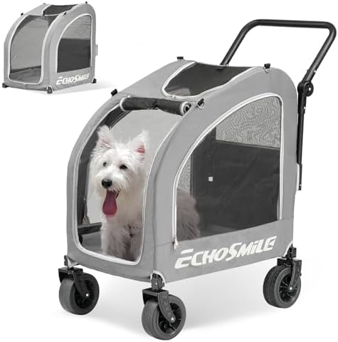 EchoSmile 4-Wheel Pet Stroller for Dogs & Cats, Up to 135 lbs, Grey