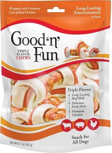 Good 'n' Fun 4 in Bones Long-Lasting Dog Treat With Real Protein, 6 Count
