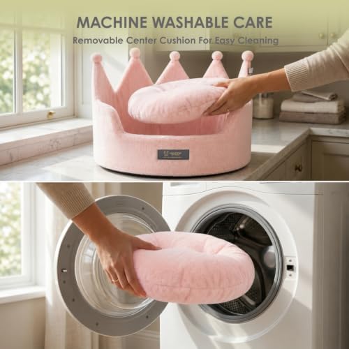 NANDOG Crown Dog Bed for Medium Dogs & Cats, Round Cloud Ultra Plush Fabric
