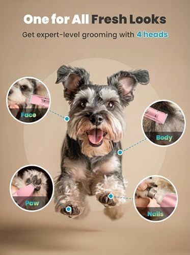 oneisall 4 in 1 Dog Grooming Kit with LCD Display Pink