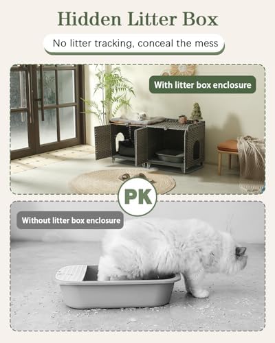 SETVSON Cat Litter Box Enclosure for 2 Cats, Double Room Cabinet, Gray
