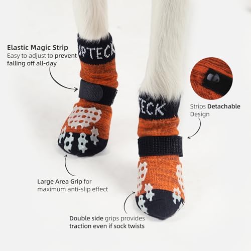 PUPTECK Anti-Slip Dog Socks with Double Sides Grips for Small Medium Large Dogs Hardwood Floors Prevents Licking, Dog Shoes for Hot Pavement Traction Control Paw Protector for Senior Dogs