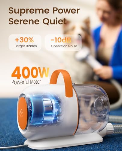 oneisall Dog Grooming Vacuum - 15000Pa Suction, Captures 99% Pet Hair to Reduce Shedding, Dog Grooming Clippers & Quiet Brush (≤59dB) with 4 Accessories, 2L Dust Canister for Home Cleaning（Orange）
