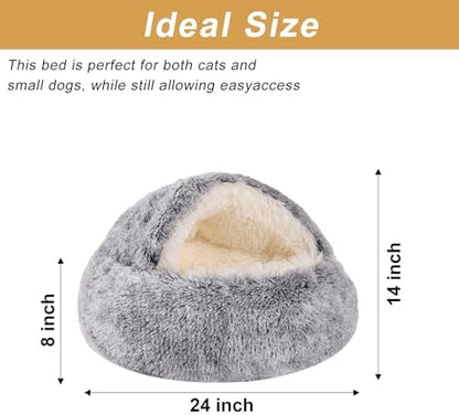 Dog Beds for Small Dogs, Cat Bed Cave, Washable Cute Cat Bed, Cozy Nook Pet Bed for Dogs or Cats, Anti-Slip Puppy Bed Fits up to 22 lbs Pets(Grey, 24" x 24")