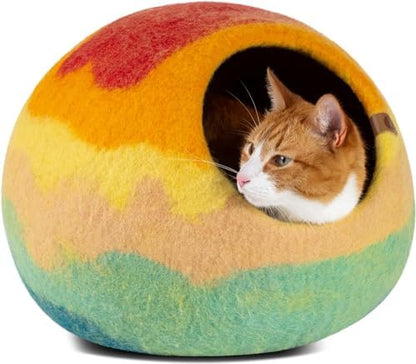 MEOWFIA Cat Cave - Merino Wool Bed for Indoor Cats (Tucson Sunset, Medium)