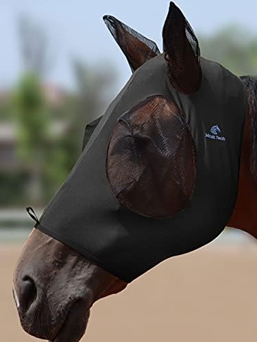 Mask Tech 5 Pieces Horse Fly Masks with Ears, Stretchy Elastic Mesh Fly Masks, 3D Eye Clearance, UV Protection-Medium,Combo 2