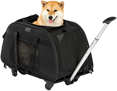 PETSFIT Extra Large Pet Carrier with Wheels- Rolling Dog Carrier for 2 Small Dogs, Large Cat Carrier on Wheels with Adjustable Safety Rope & Waterproof Bottom (𝑵𝒐𝒕 𝑨𝒊𝒓𝒍𝒊𝒏𝒆 𝑨𝒑𝒑𝒓𝒐𝒗𝒆𝒅)