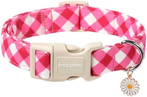 DOGWONG Pink Plaid Dog Collar for Small Medium Large Dogs L