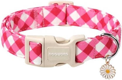 DOGWONG Pink Plaid Dog Collar for Small Medium Large Dogs XS
