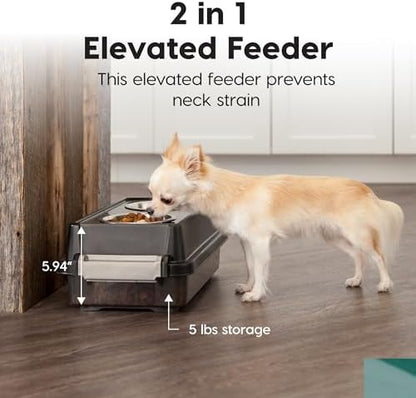 IRIS USA Elevated Dog Bowls 6" H, up to 5 lb Storage, Black, Made in USA