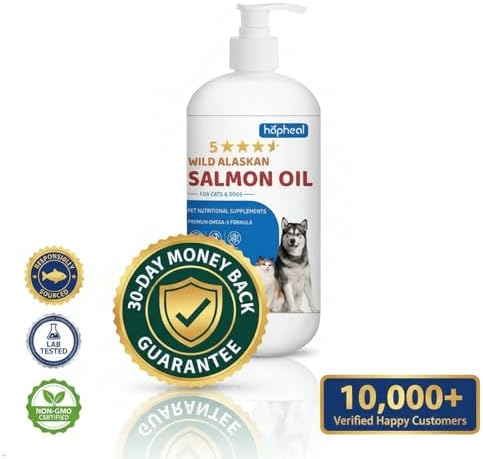 Wild-Caught Salmon Oil for Dogs & Cats - Omega 3 EPA DHA,Fish Oil Liquid Supplement for Skin & Coat Health (32 FLOZ Fish Oil)