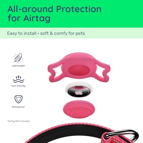Premium Airtag Dog Collar，with IP68 Waterproof AirTag Holder,Hotpink,M