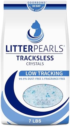 Litter Pearls Tracksless Unscented Non-Clumping Crystal Cat Litter with Odorbond, 7 lb, White, Clear and Blue Crystals