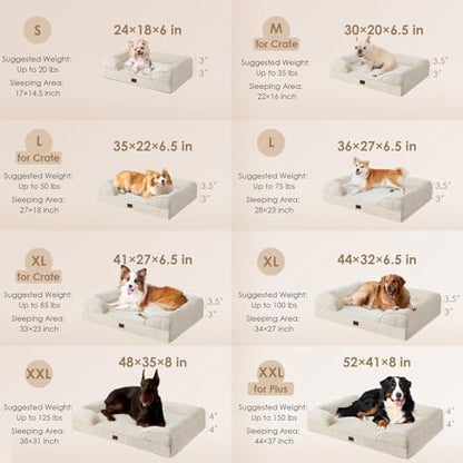 EHEYCIGA Orthopedic Dog Beds for Large Dogs, Waterproof Memory Foam Large Dog Bed with Sides, Non-Slip Bottom and Egg-Crate Foam Pet Couch Bed with Washable Removable Cover, Beige