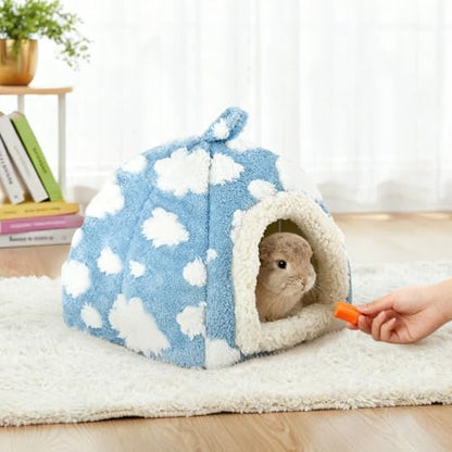 Bunny Bed Blue Sky with Cloud Pattern House for Rabbit Guinea Pig Hiding Hut Small Animals Hideaway Indoor Habitat for Bunny Guinea Pigs (Blue)