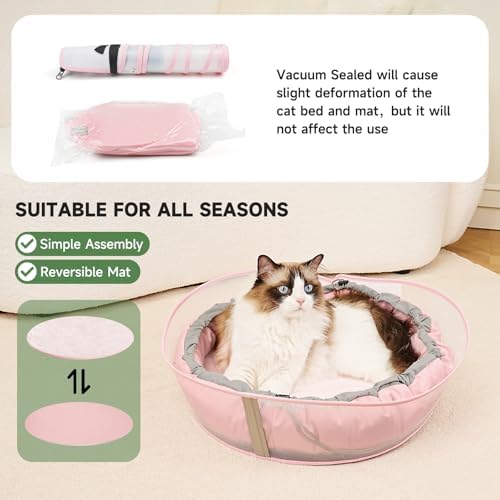 Cat Bed for Indoor Kitten Bed Washable, Anti Anxiety Round Donut Pet Beds for Small Dogs Cats, Super Soft Plush Fur Pet Bed (Pink，21 Inches)