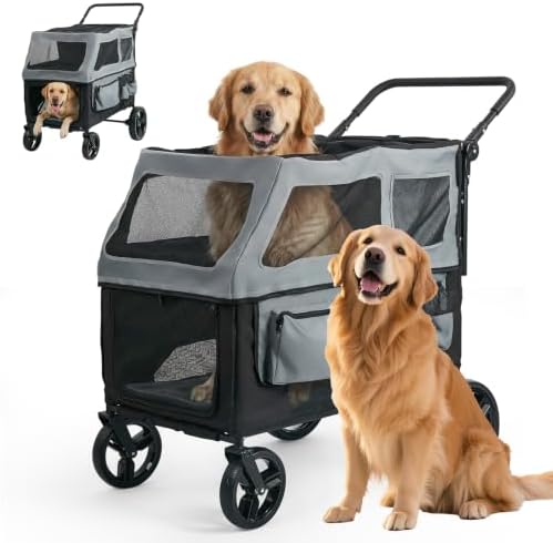 Large Dog Stroller for Medium & Large Dogs up to 350 lbs,Foldable Pet Wagon