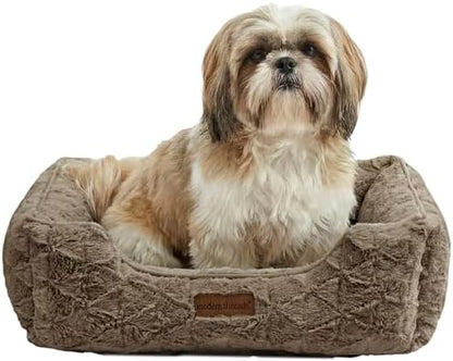 Modern Threads Ultra Soft Plush Pet Bed for Small and Medium Dogs with Elegant Texture and Stylish Design, Removable Washable Cover, Brown, (24" L x 20" W x 8" Th)