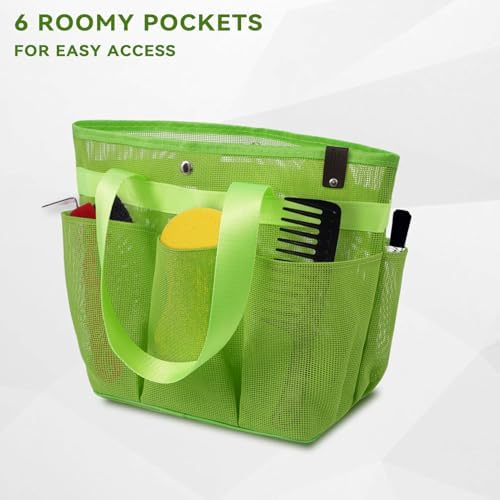 Mesh Horse Grooming Tote Bag Breathable Waterproof, 6 Pockets Horse Grooming Kit Tool Bags, Horse Cleaning Caddy Box for Cleaning Supplies, Pet Grooming Organizer for Horse Donkey, Green