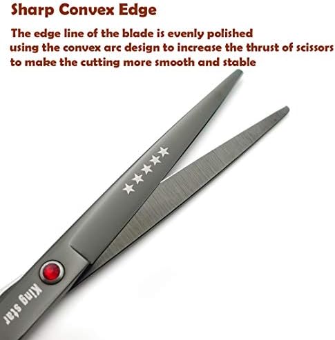 7.0in Titanium Professional dog Grooming Scissors set,Straight & Thinning & Curved scissors 4pcs set for Dog grooming Bright Black With Comb