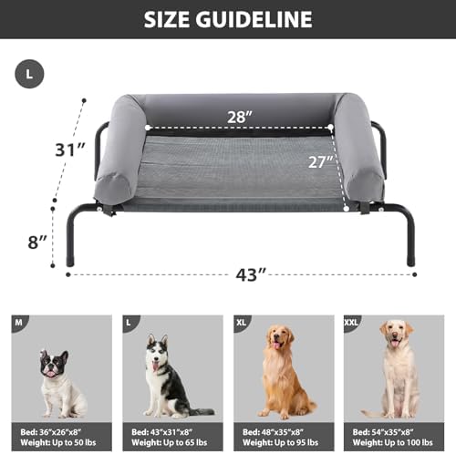 RRPETHOME Elevated Cooling Dog Cot 43x31, Large Raised Outdoor Dog Bed