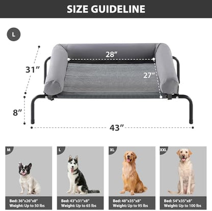 RRPETHOME Elevated Cooling Dog Cot 43x31, Large Raised Outdoor Dog Bed