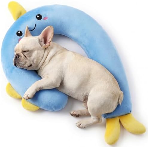 Dog Calming Pillow, Soft Pet Pillows for Small Dogs and Cats, Washable Fluffy Cozy Sleep Dog Neck Pillow, Dog Bed Pillow for Senior Pup Puppy Kitten(M Blue)